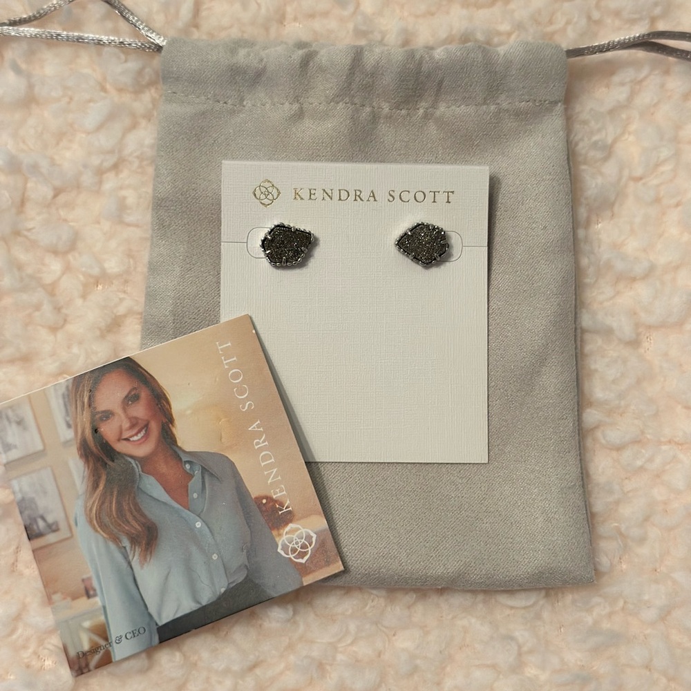 Kendra Scott Silver and Black Drusy Earrings